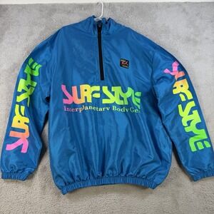 Vintage Surf Style Pullover Size Small Blue 1/4 Zip Windbreaker Beach 90s